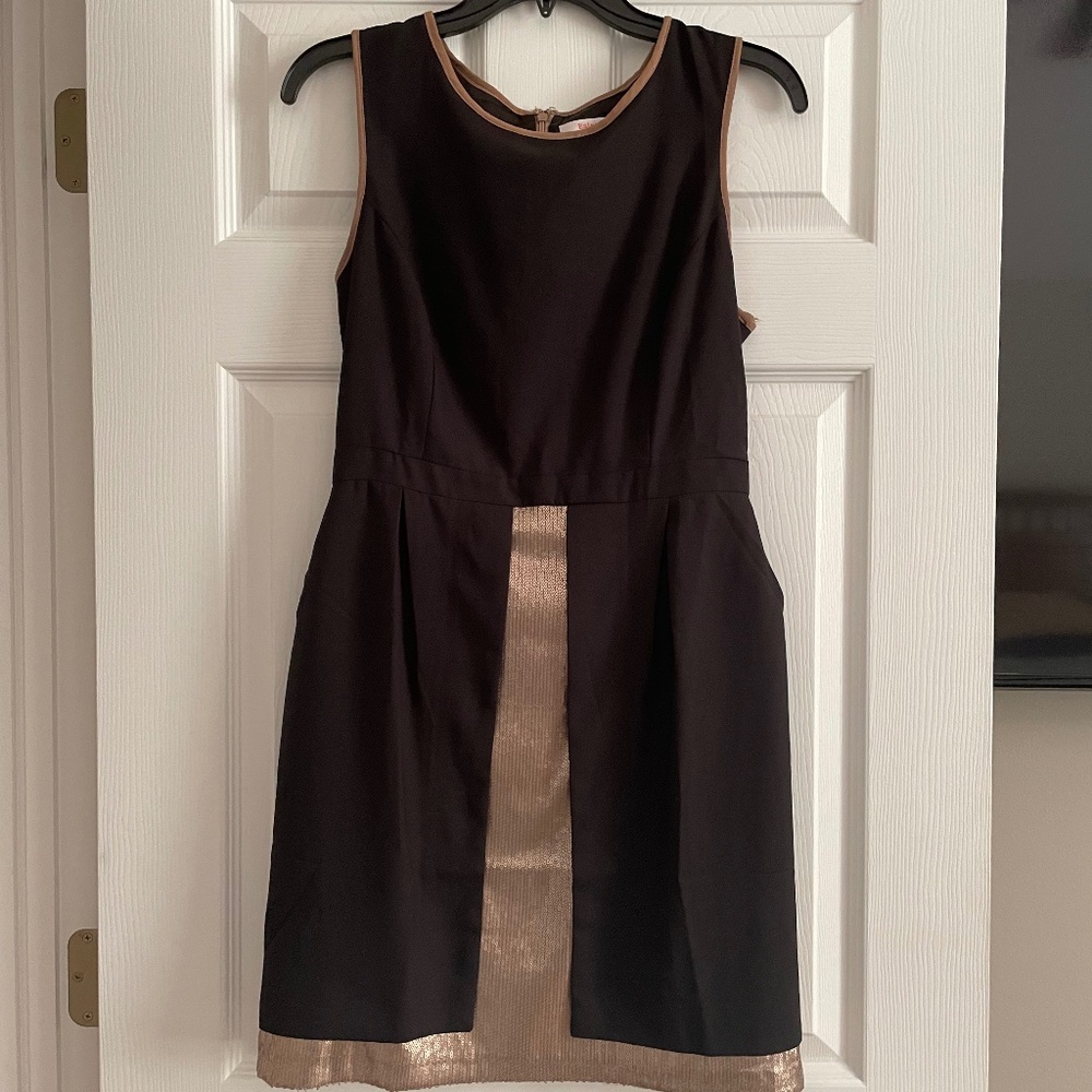 Esley Black Beige Colorblock Sheath Dress Medium Sleeveless Work Office Career